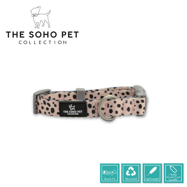 Dog collar with pink and black pattern from The Soho Pet Collection on a white background.