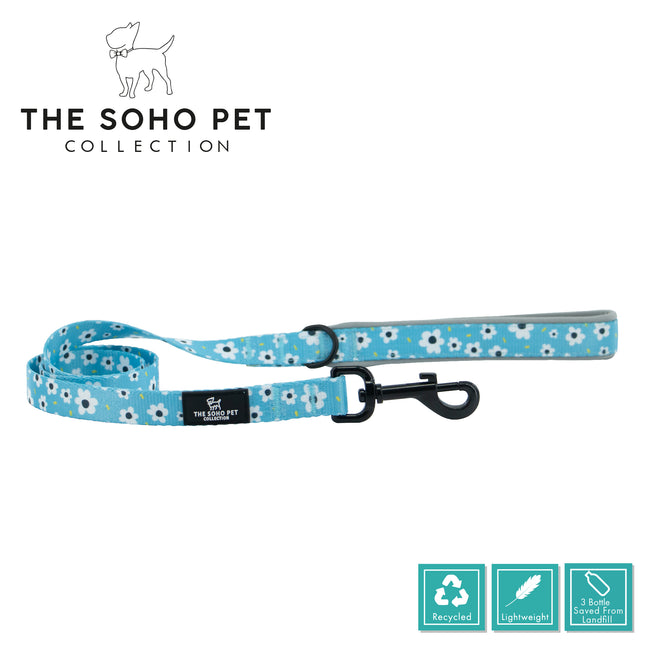 Dog leash with floral pattern on a white background, featuring 'The Soho Pet Collection' branding.