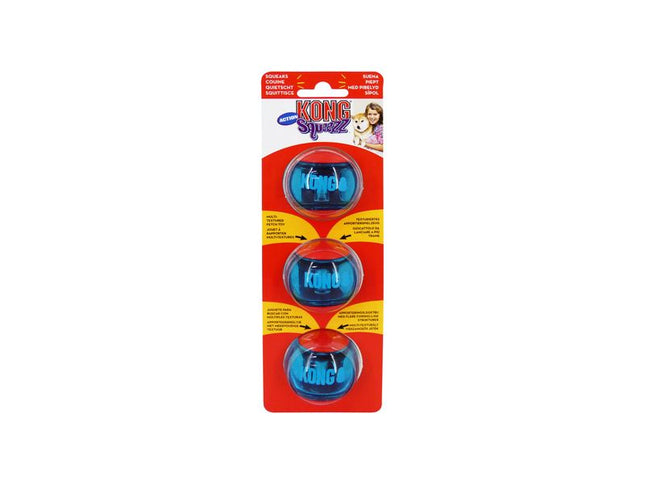 KONG Squeeze Action Ball Red/Blue 3 Pack Small