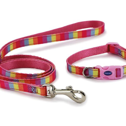 Ancol Small Bite Rainbow & Pink Collar & Lead Set 20-30cm