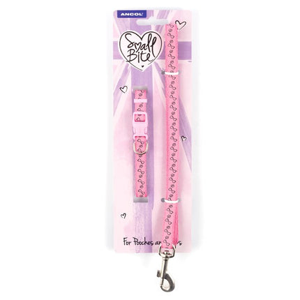 ANCOL SMALL BITE PINK PAW & BONE PUPPY COLLAR & LEAD SET