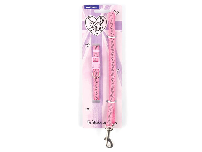 ANCOL SMALL BITE PINK PAW & BONE PUPPY COLLAR & LEAD SET